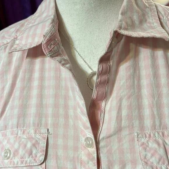Pink gingham check blouse, sz M, C&B - Picture 3 of 7